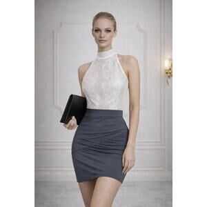 Lace Mesh High-Neck Lingerie Mini Dress + Thong Set | Romantic Sheer Nightwear